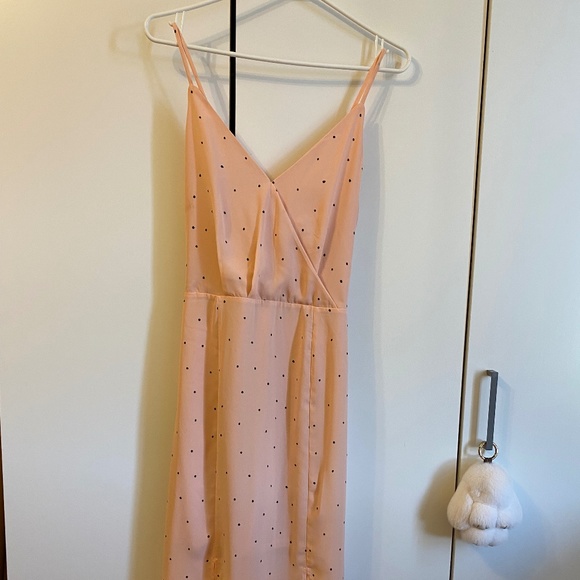 Midi Pink dress with black polka dots with straps and slits SIZE M - Picture 1 of 9